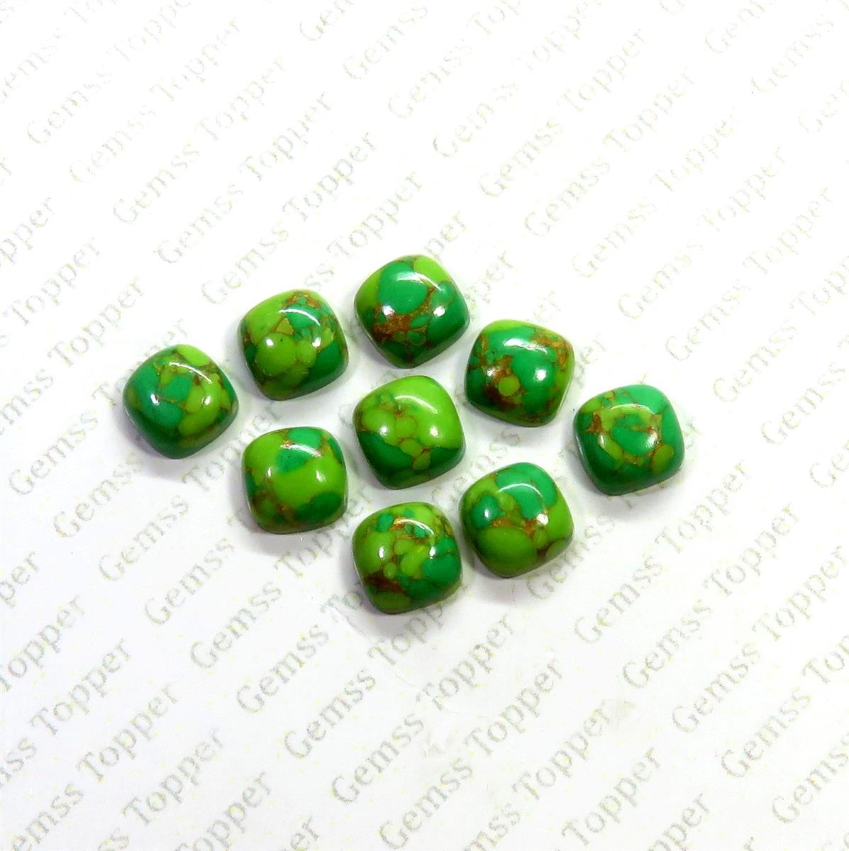 Green Mohave Turquoise 10x10 mm Cushion Cabochon